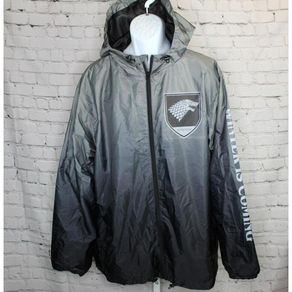 HBO GAME OF THRONES WINDBREAKER JACKET Size XXL HOUSE STARK GRAY FULL ZIP Winter